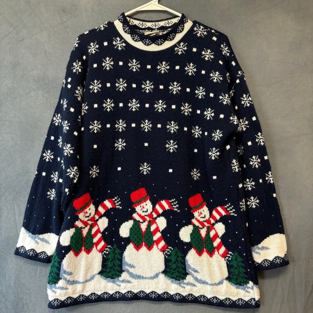 VTG Classic Elements Vintage Christmas Sweater Large USA Made Knit Snowman Scene